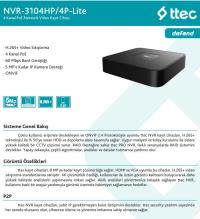 Ttec NVR 4 Kanal NVR Kamera Kayıt Cihazı POE H265+ NVR-3104HP/4P-LITE 5MP